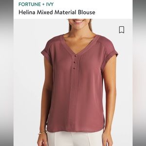Fortune +Ivy Helina Mixed Material Blouse. Dark Pink. Size XL